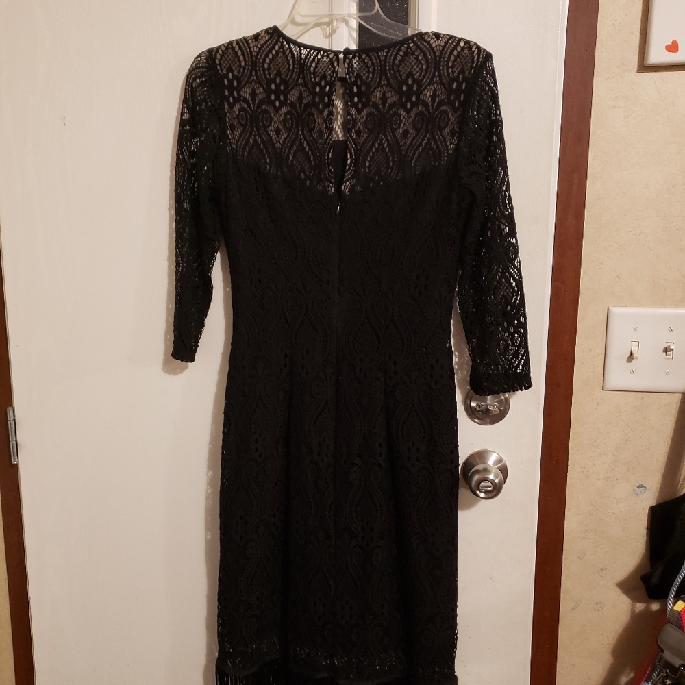 Fringe lace 3 quarter sleeve long dress